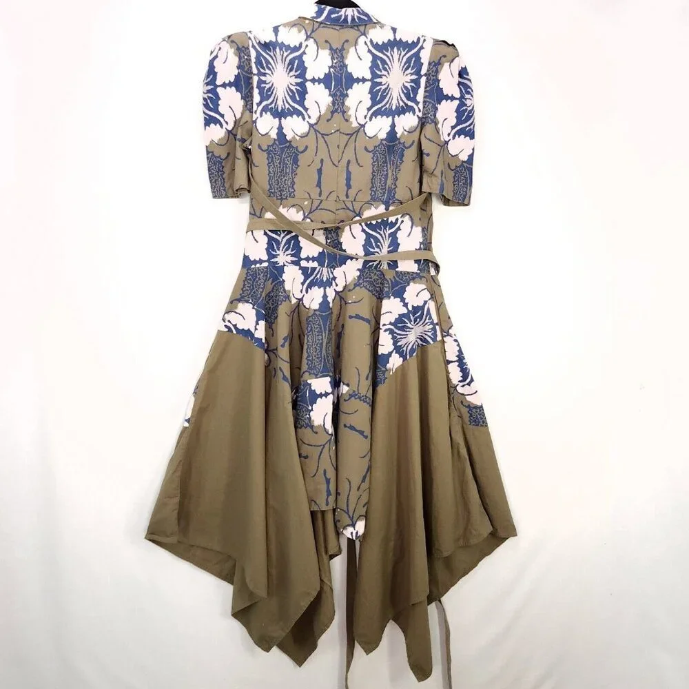 Making The Cut Tie Dress Handkerchief Hem Button Down Short Puff Sleeves Medium - Picture 3 of 15
